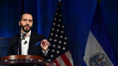 Bukele habla durante una conferencia celebrada este martes en Washington.