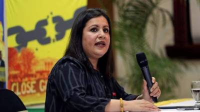 La directora para las Américas de Amnistía Internacional, Erika Guevara Rosas, habla durante una conferencia de prensa en Tegucigalpa, Honduras. Foto: EFE/Archivo