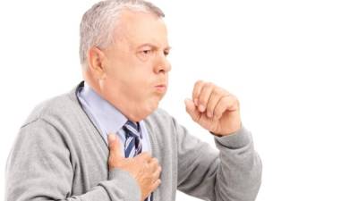 A mature gentleman coughing because of pulmonary disease