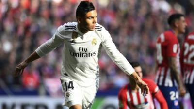 Casemiro celebrando su golazo de chilena. FOTO AFP.