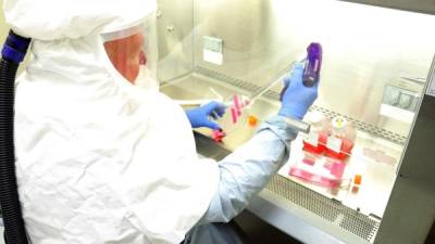 This US Army handout photo obtained March 8, 2020 shows a USAMRIID (United States Army Medical Research Institute of Infectious Diseases) employee harvesting samples on March 3, 2020 of the virus that causes novel coronavirus, COVID-19 which will be used to develop models of infection, additional diagnostic tests, and medical countermeasures to include vaccines and therapeutics. - The number of novel coronavirus cases in the world stood at 105,836, including 3,595 deaths, across 95 countries and territories by 0900 GMT March 8, 2020, according to a report compiled by AFP from official sources. Since 1700 GMT March 7, 2020, 933 new cases and 39 new deaths had been reported. (Photo by Erin BOLLING / US ARMY / AFP) / RESTRICTED TO EDITORIAL USE - MANDATORY CREDIT 'AFP PHOTO /US ARMY/ERIN BOLLING/HANDOUT ' - NO MARKETING - NO ADVERTISING CAMPAIGNS - DISTRIBUTED AS A SERVICE TO CLIENTS