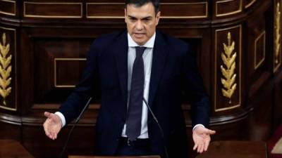 El nuevo presidente del Gobierno español,Pedro Sánchez, defendiendo la moción de censura que derribó a Mariano Rajoy del poder.