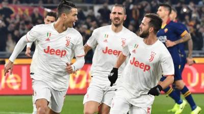 CR7 celebró de esta manera con sus compañero el gol anotado ante la Roma.