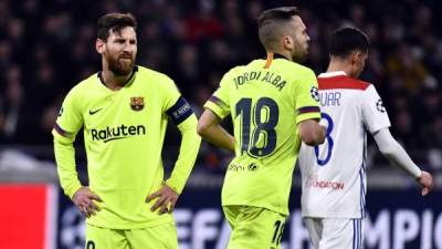 Messi no pudo marcar contra el Lyon. Foto AFP