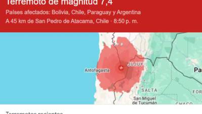 El epicentro del sismo en Atacama.
