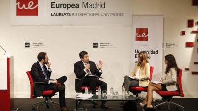 El presidente de Honduras, Juan Orlando Hernández, durante una conferencia magistral este lunes en Madrid, España.