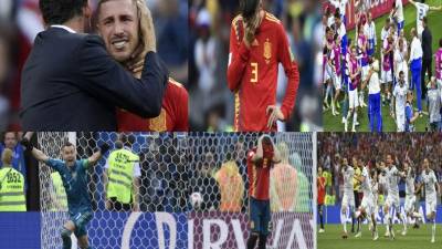 España se sumó este domingo a la lista de favoritos eliminados prematuramente del Mundial-2018 al caer en la tanda de penales 4-3 ante el anfitrión Rusia (tras empate 1-1). Los jugadores españoles quedaron destrozados tras la caída y los rusos festejaron a lo grande el pase a cuartos de final. FOTOS AFP