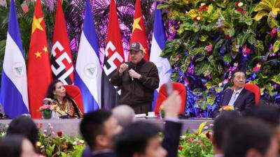 El presidente de Nicaragua, Daniel Ortega habla durante la XVII Cumbre Empresarial China.