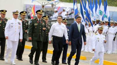 El presidente Juan Orlando Hernández en la ceremonia de aniversario.