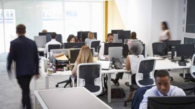 Grupo de empleados en una oficina de Estados Unidos.