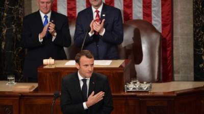 Macron se dirigió al Congreso acompañado del vicepresidente estadounidense Mike Pence y el presidente de la Cámara de Representantes, Paul Ryan./AFP.