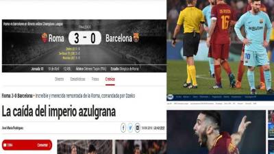 La Roma dio la gran sorpresa de los cuartos de final de la Liga de Campeones al derrotar al Barcelona por 3-0 y levantar la eliminatoria (4-1 en la ida) para clasificarse este martes a semifinales de la competición. Mira lo que dice la prensa internacional de la humillación del club culé.
