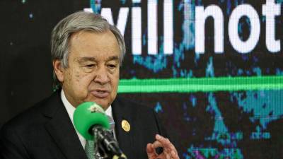 El secretario general de la ONU, Antonio Guterres, durante su discurso inaugural en la cumbre climática de la ONU.