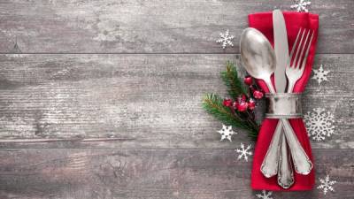 Christmas table place setting. Holidays background