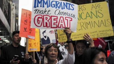 Inmigrantes en Estados Unidos durante una protesta.