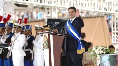El presidente de Honduras, Juan Orlando Hernández, durante su discurso en la toma de posesión.