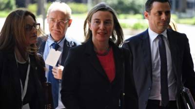 La representante de la Unión Europea, Federica Mogherini, lidera la reunión del Grupo de Contacto sobre Venezuela en Montevideo./AFP.