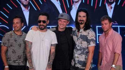 Los Backstreet Boys posan tras una rueda de prensa en diciembre de 2017. EFE/Archivo