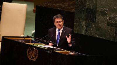 El presidente Juan Orlando Hernández en su disertación en la ONU.