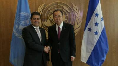 El presidente Juan Orlando Hernández y el secretario de la ONU, Ban Ki-moon.