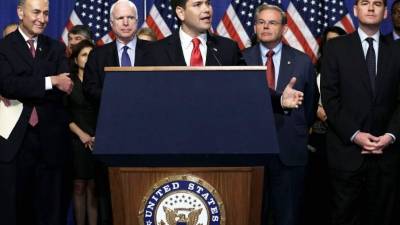 US Senator Marco Rubio speaks during a press conference at the Eighth Americas Summit in Lima, on April 14, 2018.US strikes on Syria overshadowed the Americas Summit, which ends Saturday condemning corruption and calling for more sanctions on the Venezuelan government. / AFP PHOTO / Ernesto BENAVIDES