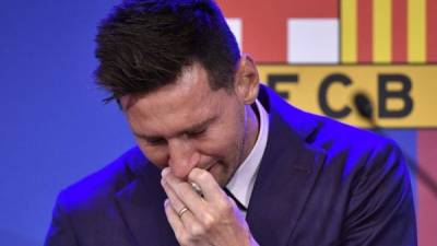 Lionel Messi dio emotivas declaraciones en su última rueda de prensa como jugador del Barcelona. Foto AFP.