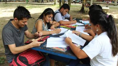 Seis alumnos estudiando en la Unah-vs. J. Monzón