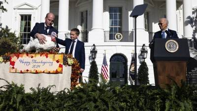 Biden durante el tradicional evento de Acción de Gracias en la Casa Blanca.