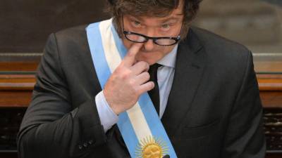 Javier Milei en su disertación en la Asamblea Legislativa de Argentina.