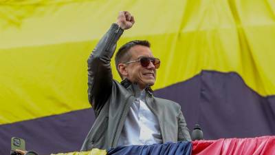 El mandatario ecuatoriano, Daniel Noboa, en un acto de campaña.