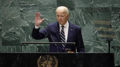 El presidente de Estados Unidos, Joe Biden, finaliza su discurso durante el debate general del 79º período de sesiones de la Asamblea General de las Naciones Unidas en la sede de la ONU en Nueva York, Estados Unidos, este 24 de septiembre de 2024.
