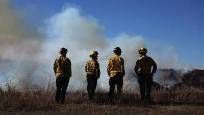 Cientos de reos trabajan arduamente junto a los bomberos para apagar los fuegos en California.