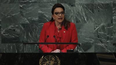 La presidenta de Honduras, Xiomara Castro, durante su discurso en la 77ª Asamblea General de la Organización de Naciones Unidas (ONU).
