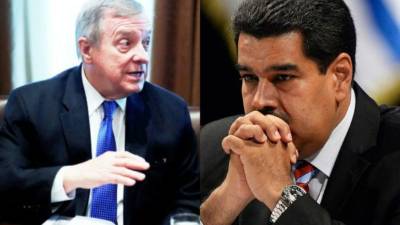 El senador demócrata de Nueva Jersey Dick Durbin y el presidente de Venezuela Nicolás Maduro. Fotos AFP