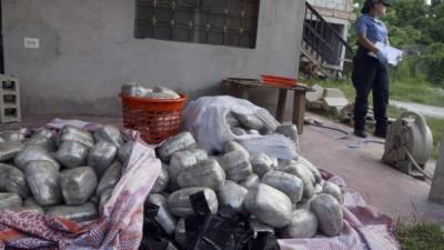 La droga se encontró en una vivienda cercana al cementerio municipal en Choloma. Foto: La prensa