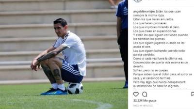 Ángel Di María colgó un mensaje inspirador en redes. Foto Instagram Di María