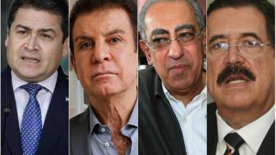 Juan Orlando Hernández, presidente de Honduras; Salvador Nasralla, presidente del PAC; Carlos Flores, expresidente de Honduras y líder del Partido Liberal; Manuel Zelaya, coordinador de Libre.
