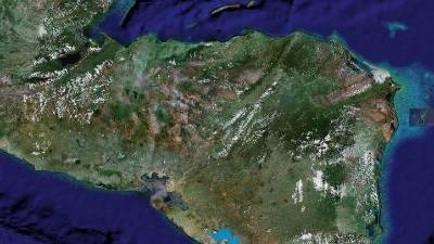 Mapa satelital de Honduras, El Salvador y una parte de Nicaragua.