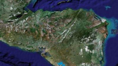 Mapa satelital de Honduras, El Salvador y una parte de Nicaragua.