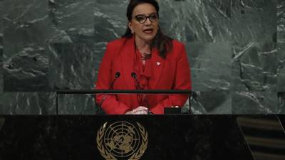 La presidenta de Honduras, Xiomara Castro, durante su discurso en la 77ª Asamblea General de la Organización de Naciones Unidas (ONU).