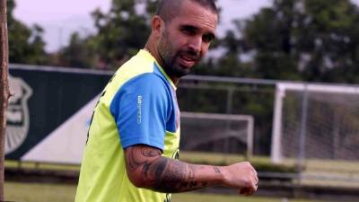 Giancarlo Maldonado en el entrenamiento de este martes del Real España. Foto Delmer Martínez.