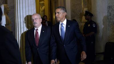 US President Barack Obama arrives for a meeting with Republican leaders at the US Capitol on September 10, 2013 in Washington. Obama said a Russian plan to head off threatened US strikes on Syria by securing a deal to destroy the regime's chemical weapons could be a 'significant breakthrough.' The US leader had intended to spend the day selling his plan to launch punitive military strikes against Bashar al-Assad's regime to skeptical American voters and lawmakers. AFP PHOTO/Jewel Samad