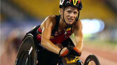 La belga Marieke Vervoort durante los Juegos de Londres 2012. Foto AFP