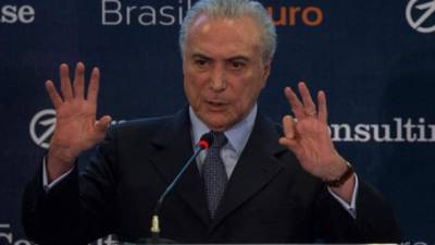 El presidente de Brasil, Michel Temer, asiste una ceremonia en el Hotel Tulip Alvorada con relación al Proyecto Futuro 2ª Edición hoy, lunes 28 de noviembre de 2016, en Brasilia (Brasil). EFE