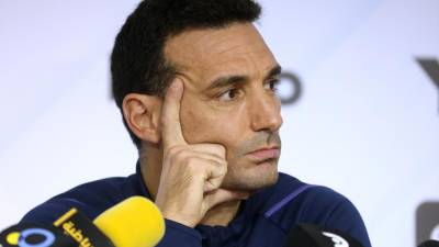 Scaloni durante la conferencia de prensa tras finalizar el partido amistoso ante Nigeria previo al Mundial.