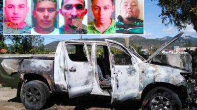 Un carro que supuestamente participó en los crímenes fue encontrado quemado. Los cuerpos quedaron dentro de la casa que está a la par de una base militar en Intibucá.