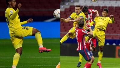 El delantero hondureño Antony Choco Lozano fue protagonista en la goleada que sufrió el Cádiz de 4-0 a manos del Atlético de Madrid. Fotos AFP, EFE y Cádiz.