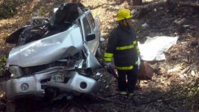 Los bomberos sacaron los cuerpos de las víctimas del amasijo de hierro en que quedó convertido el carro al chocar contra un árbol.