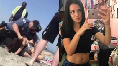 Emily Weinman fue agredida por varios policías tras resistirse a un arresto en una playa de Nueva Jersey./Foto: Twitter.