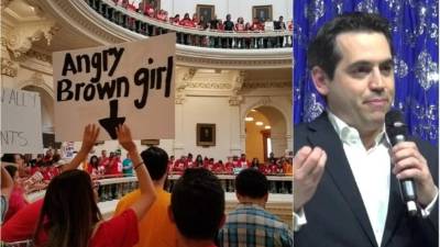 Manifestantes protestaron contra la ley S B4 en el capitolio de Texas, cuando el republicano llamó al ICE 'para que los deportara'.